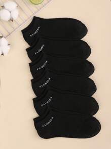 6pairs Letter Graphic Vớ mắt cá chân - màu đen - Xem 1