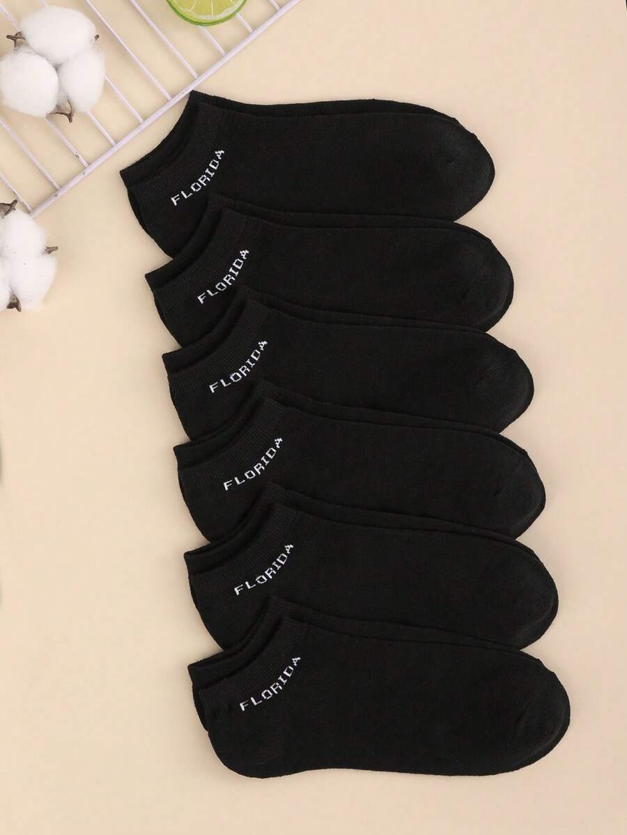 6pairs Letter Graphic Vớ mắt cá chân - màu đen - Xem 1