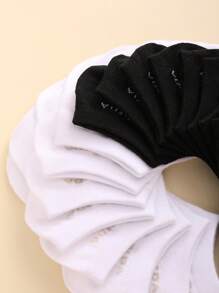 6雙字母圖案短襪 - 黑與白 - 查看 6