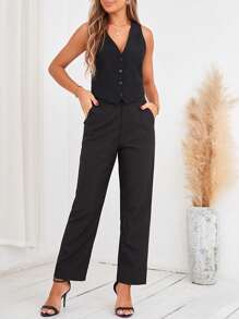 SHEIN Privé Áo khoác  âu phục nữ Bất đối xứng Nút phía trước màu trơn Giải trí - màu đen - Xem 4