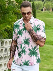 Manfinity RSRT Men Plus Tropical Print Shirt - Pink - View 3