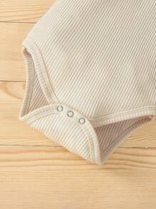 Bebé niño Body tejido de canalé & Shorts con nudo delantero - Beis - Ver 6