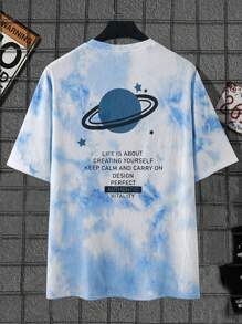 Manfinity Men Plus Tie Dye Slogan Graphic Tee - Blue and White - View 1