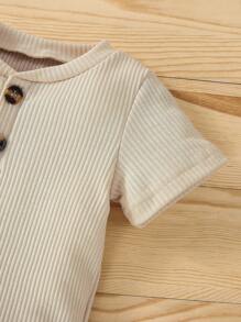 Bebé niño Body tejido de canalé & Shorts con nudo delantero - Beis - Ver 7