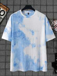 Manfinity Men Plus Tie Dye Slogan Graphic Tee - Blue and White - View 2