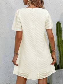 SHEIN LUNE Tie Neck Butterfly Sleeve A Line Dress - Apricot - View 2