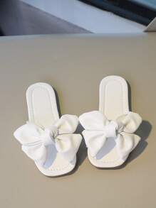 女孩素色蝴蝶結裝飾舒服防滑露趾拖鞋適合夏天 - 白色 - 查看 4