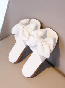 女孩素色蝴蝶結裝飾舒服防滑露趾拖鞋適合夏天 - 白色 - 查看 6