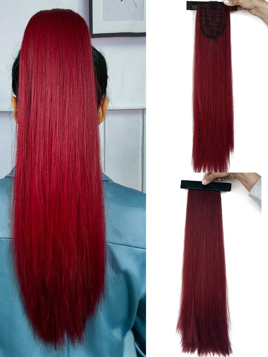 Phần mở rộng tóc tổng hợp dài thẳng kiểu đuôi ngựa - Màu Đỏ Sâu - Xem 1
