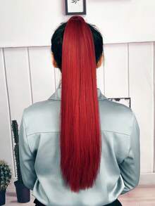 Phần mở rộng tóc tổng hợp dài thẳng kiểu đuôi ngựa - Màu Đỏ Sâu - Xem 6