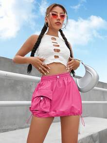 翻蓋口袋抽繩下擺工裝裙