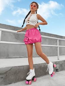 翻蓋口袋抽繩下擺工裝裙