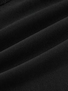 SHEIN ICON 純色露背網眼春季上衣,圓領萵苣邊設計 - 黑色 - 查看 4