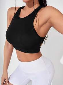 SHEIN Daily&Casual 鏤空後背十字交叉運動背心 - 黑色 - 查看 5