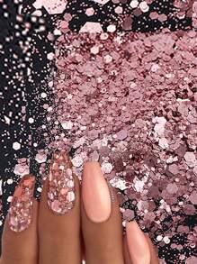 1 paquete de 10G Lentejuelas y glitter rosa para decoración de uñas- Suministros para manualidades de uñas - Rosa Pálido - Ver 2