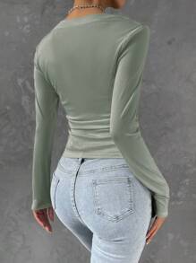 Cloudara Solid Ruched Hanky Hem Tee - Mint Green - View 2