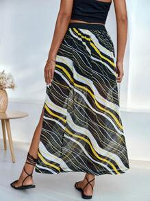 EURMUSE Allover Print Split Thigh Skirt - Multicolor - View 2