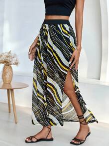 EURMUSE Allover Print Split Thigh Skirt - Multicolor - View 4
