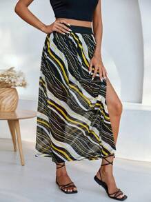 EURMUSE Allover Print Split Thigh Skirt - Multicolor - View 5