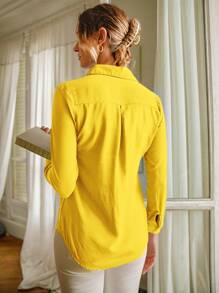 EURMUSE Solid Button Front Shirt - Yellow - View 5