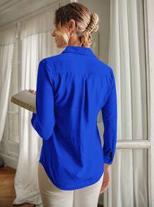 EURMUSE Solid Button Front Shirt - Royal Blue - View 5