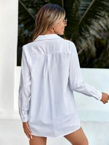 RueChic Pearls Detail Button Up Shirt - White - View 2
