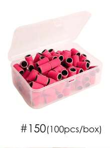 100入組亮粉色亞克力美甲砂帶凝膠拋光劑指甲鑽頭美甲修腳 - 玫紅色 - 查看 3