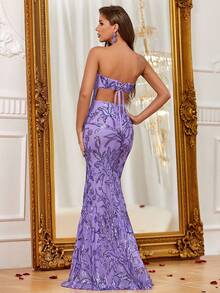 Faeriesty Split Thigh Sequin Tube Formal Dress - Purple - View 3