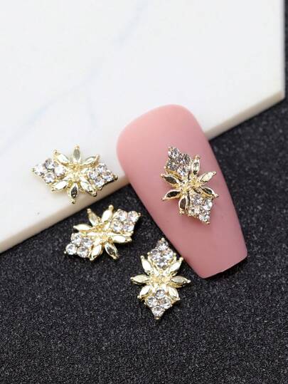 10Pcs New Style Pearl Rhinestone Decor Metal Nail Art Accessories, Diy Nail Stickers Handmade Jewelry Nail Charms Nail Gems Nail Supplies Nails