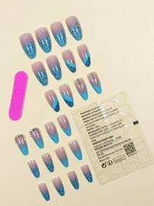 Nâng cấp diện mạo của bạn với 24 chiếc Long Almond Rhinestone Decor Full Cover Bộ móng tay giả - Nhiều màu - Xem 2