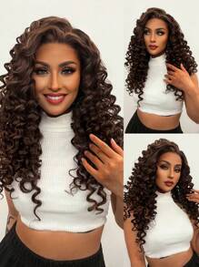 1入組13X1.5蕾絲前長款卷人造假髮和1入組假髮帽 - 巧克力棕 - 查看 1