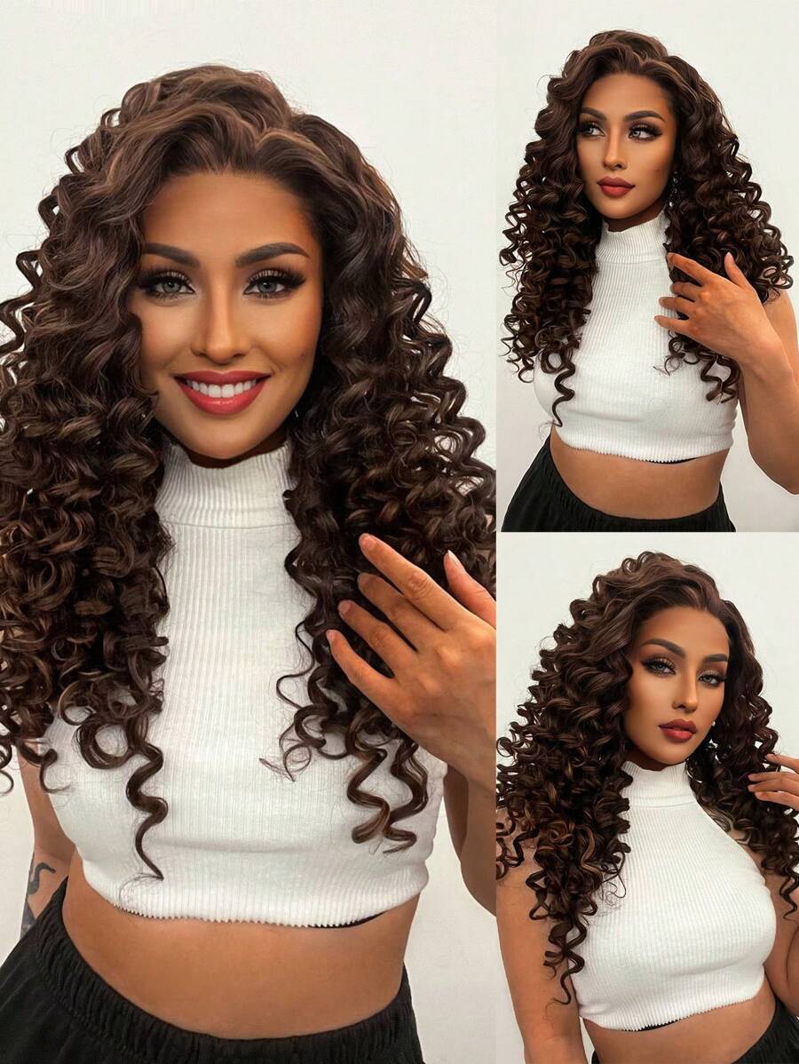 1入組13X1.5蕾絲前長款卷人造假髮和1入組假髮帽 - 巧克力棕 - 查看 1