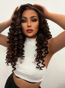 1入組13X1.5蕾絲前長款卷人造假髮和1入組假髮帽 - 巧克力棕 - 查看 4