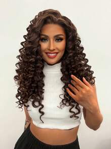 1入組13X1.5蕾絲前長款卷人造假髮和1入組假髮帽 - 巧克力棕 - 查看 5