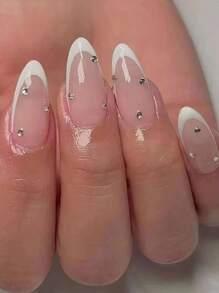 Nâng cấp diện mạo của bạn với 24 chiếc Long Almond Rhinestone Decor Full Cover Bộ móng tay giả - Nhiều màu - Xem 1