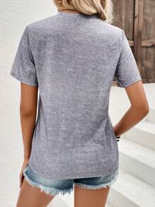 SHEIN LUNE Tricou grafic pentru chitară și litere - Gri - Vizualizare 2