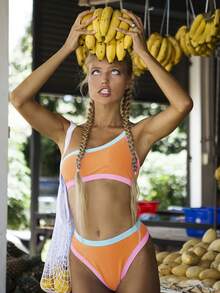 Bikinx Contrast Binding Bikini Set For Summer Beach, Vacation Bikini - Multicolor - View 4