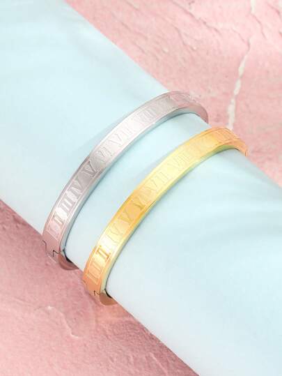 1件简约不锈钢罗马字母手链，儿童派对腕带，生日礼物