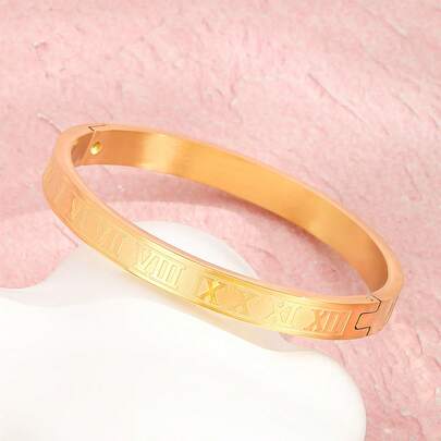 1件简约不锈钢罗马字母手链，儿童派对腕带，生日礼物