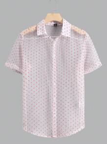 Manfinity AFTRDRK 男士圓點網紗襯衫 - 紅白色 - 查看 1