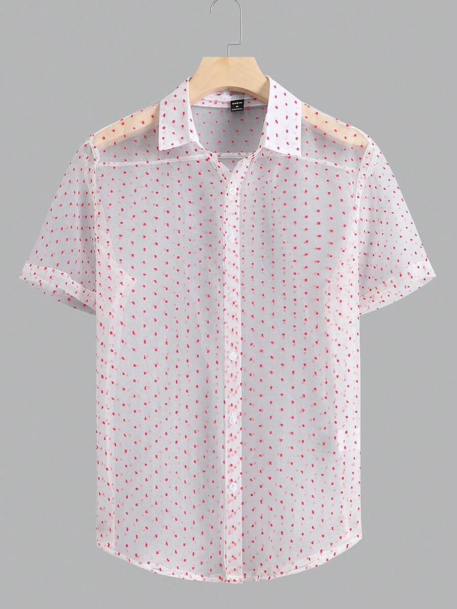 Manfinity AFTRDRK 男士圓點網紗襯衫 - 紅白色 - 查看 1