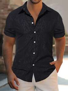 Manfinity Homme 男士提花前排扣襯衫 - 黑色 - 查看 2