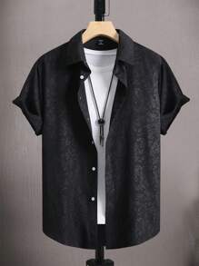 Manfinity Homme 男士提花前排扣襯衫 - 黑色 - 查看 1