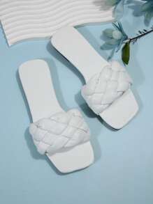 Strap Slide Sandals For Women, Fashion Beach Shoes, Non-Slip Woven Outdoor Slippers Suitable For Dates, Vacation, Parties, Daily Casual Wear, Commuting,Spring Summer Outfits - White - View 4