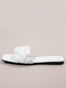 Strap Slide Sandals For Women, Fashion Beach Shoes, Non-Slip Woven Outdoor Slippers Suitable For Dates, Vacation, Parties, Daily Casual Wear, Commuting,Spring Summer Outfits - White - View 8