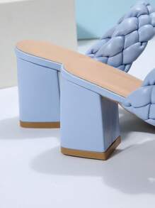 度假穆勒涼鞋適用於女士編織細節粗跟涼鞋 - 藍色 - 查看 7