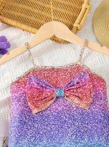 SHEIN Kleine Mädchen Lässig Urlaub Mehrfarbiges Kleid mit großer Schleife, geeignet für Strand, Sommer