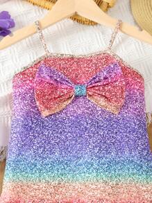 SHEIN Kleine Mädchen Lässig Urlaub Mehrfarbiges Kleid mit großer Schleife, geeignet für Strand, Sommer