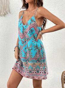 SHEIN VCAY 佩斯利印花吊帶洋裝