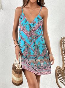 SHEIN VCAY 佩斯利印花吊帶洋裝